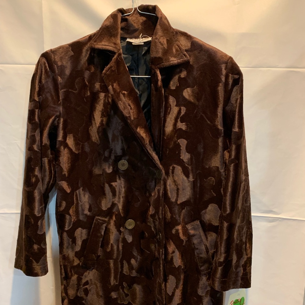 NWT Crushed Brown Animal Print Giraffe Spots Velvet Coat Jacket Double Breasted